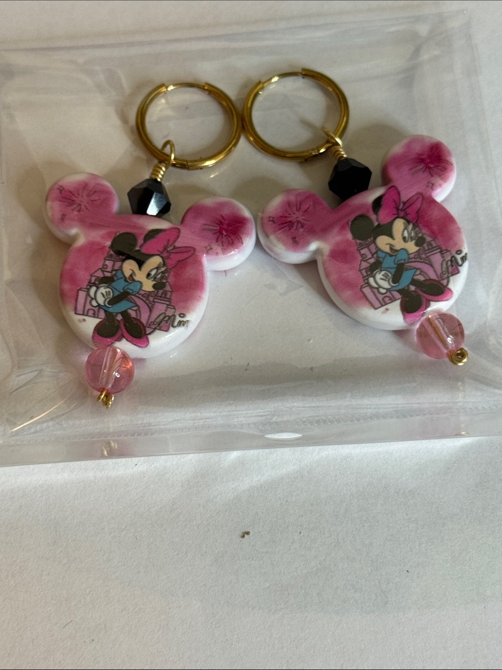 Pink Character Silhouette Drop Earrings - Gold Hoop